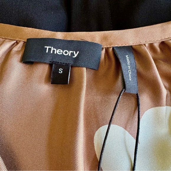 Theory Floral Print Silk Top Camel Sz S - Picture 5 of 11